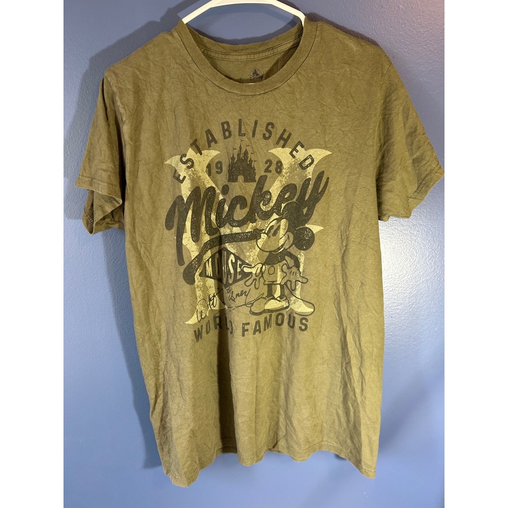 Disney T-Shirt Men's Large Green Mickey Mouse Established 1928 Graphic